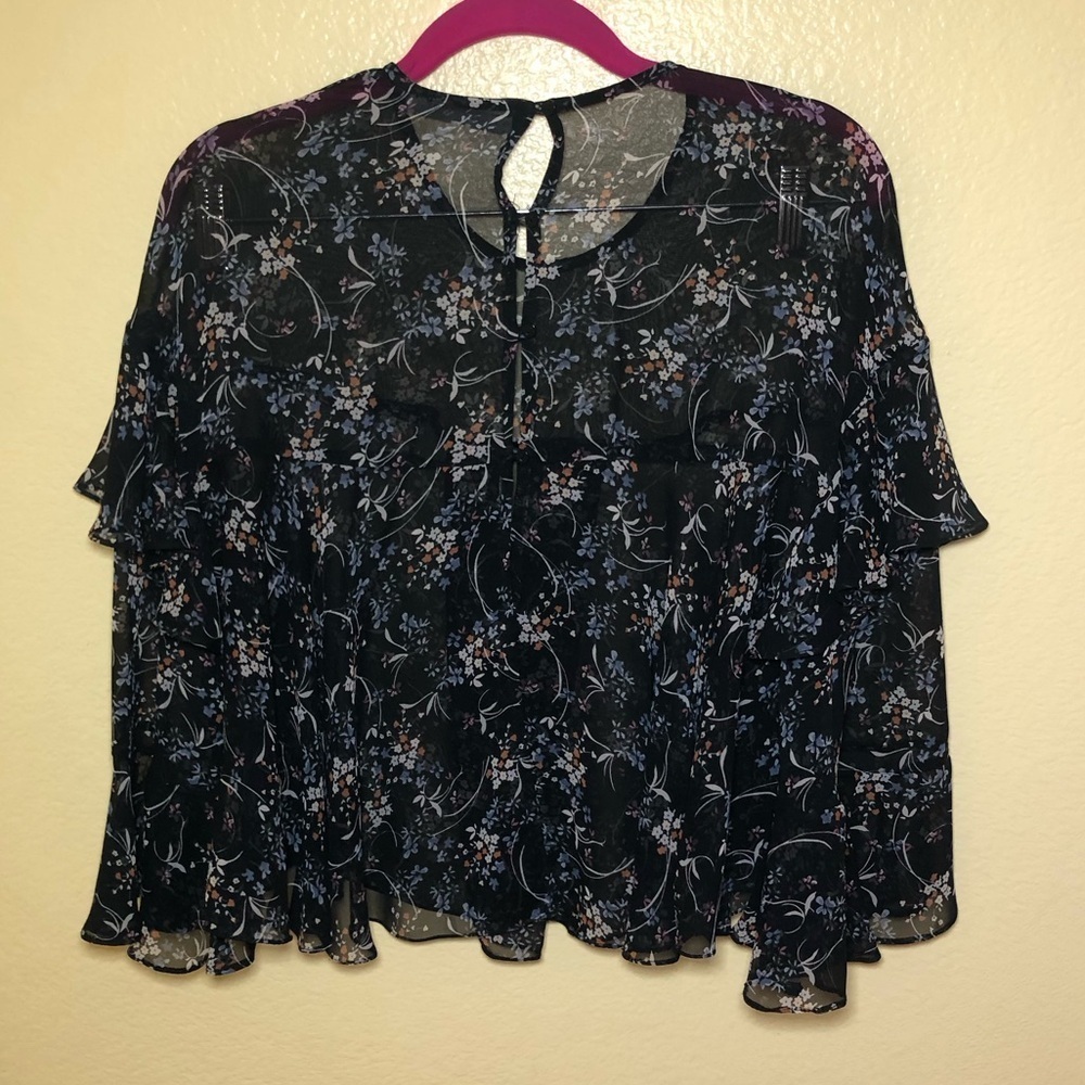 Zara floral bell sleeve flowy see through blouse boho cottagecore size M - Picture 3 of 8